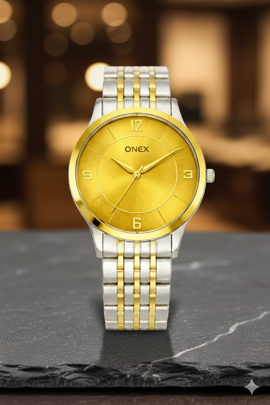 ONEX Men's Classic Golden Dial Two-Tone Stainless Steel Analog Watch