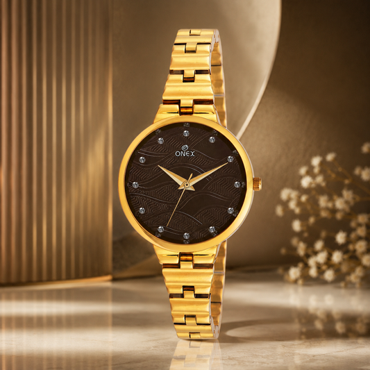 ONEX Stylish Gold Bracelet Watch for Women with Designer Textured Dial
