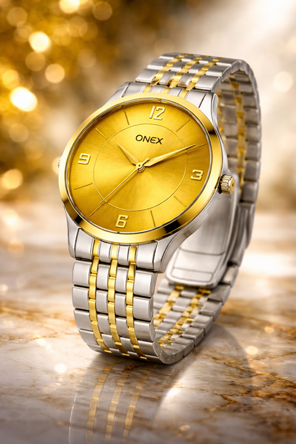 ONEX Men's Classic Golden Dial Two-Tone Stainless Steel Analog Watch