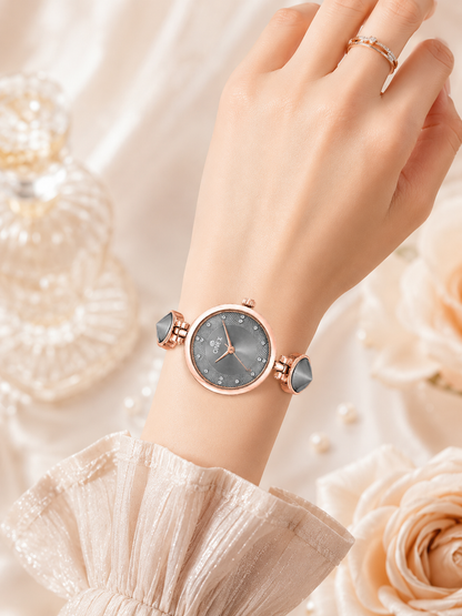Onex Women’s Rose Gold Designer Bracelet Watch with Grey Textured Dial