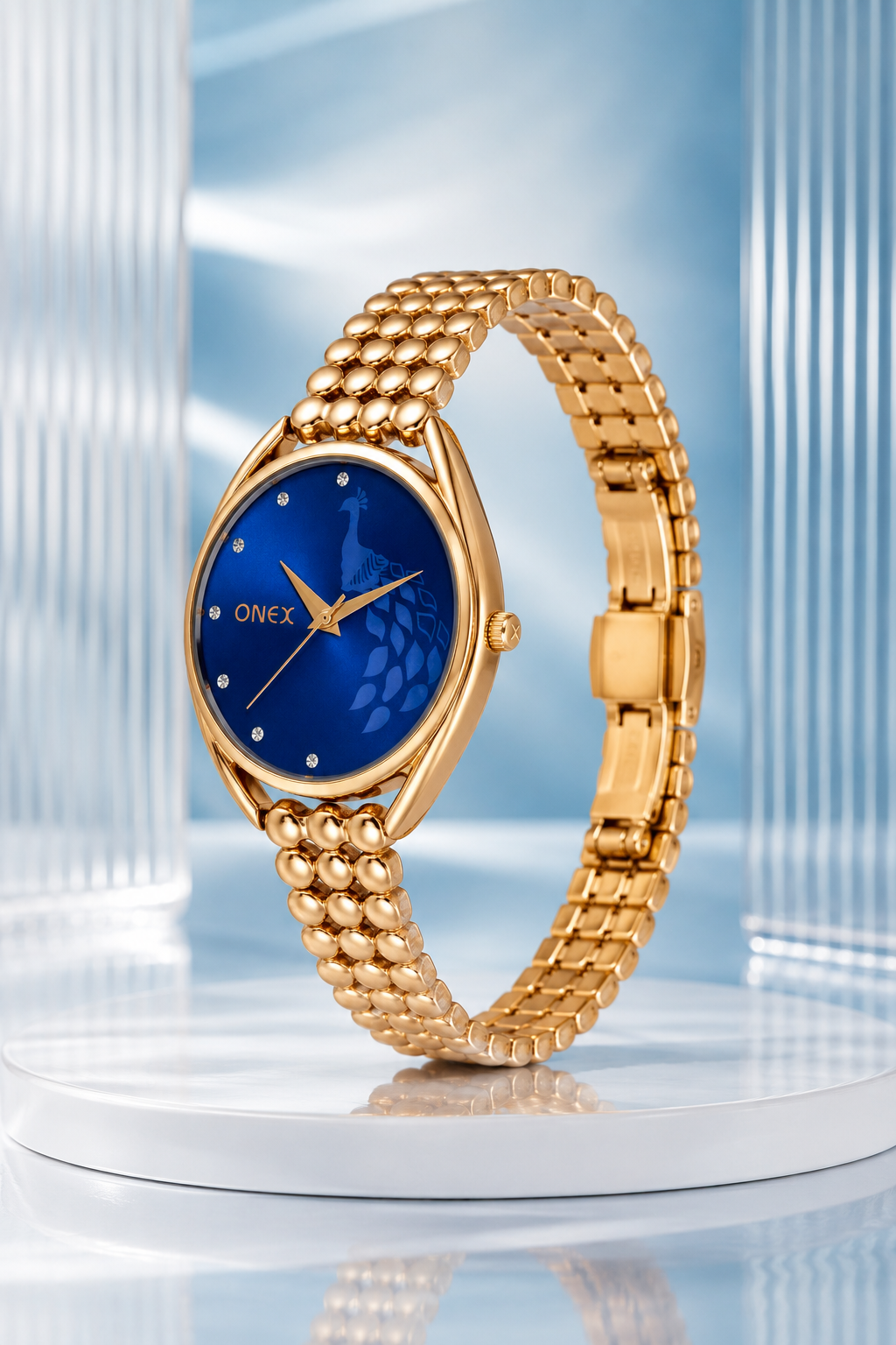 ONEX Elegant Rose Gold Bracelet Watch for Women | Stylish Blue Dial Analog Watch | Party & Daily Wear