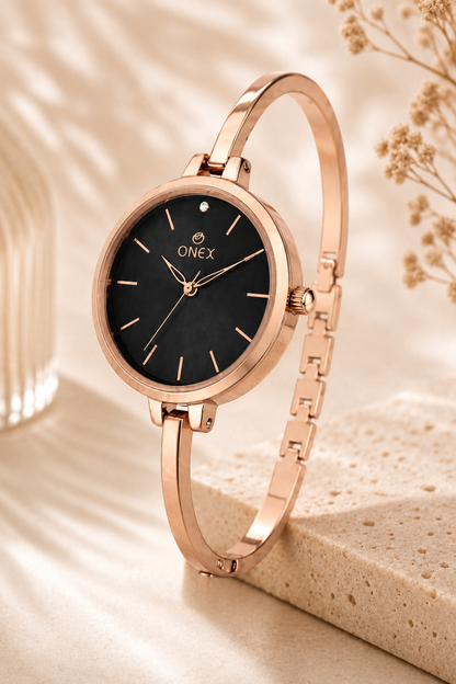 ONEX Women’s Black Analog Watch | Minimal Slim Bracelet Watch for Girls & Women