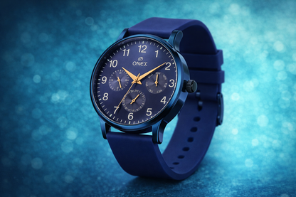 ONEX Men's Multifunction Analog Watch | Blue Dial with Day-Date Display | Blue Silicone Strap | Stylish Casual & Formal Wrist Watch for Men