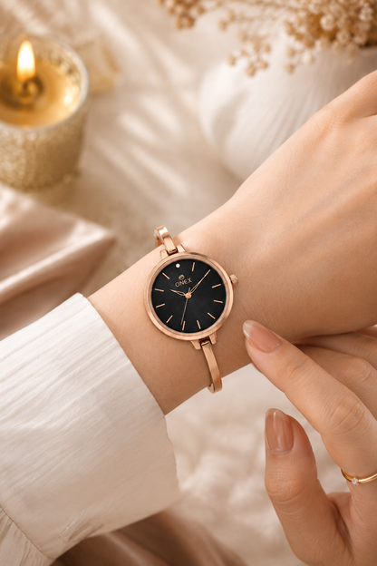 ONEX Women’s Black Analog Watch | Minimal Slim Bracelet Watch for Girls & Women