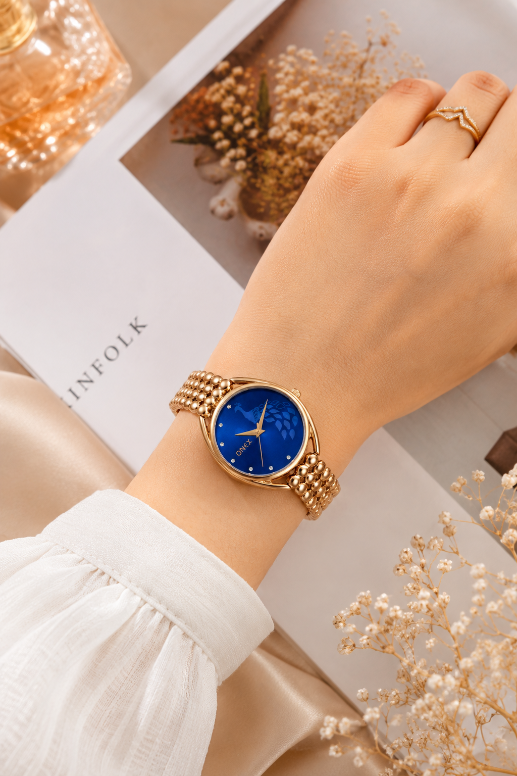 ONEX Elegant Rose Gold Bracelet Watch for Women | Stylish Blue Dial Analog Watch | Party & Daily Wear
