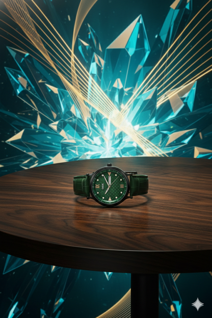 ONEX Men’s Analog Watch with Day & Date Display, Green Textured Dial, Green Leather Strap, Roman Index – Stylish Formal Wrist Watch for Men