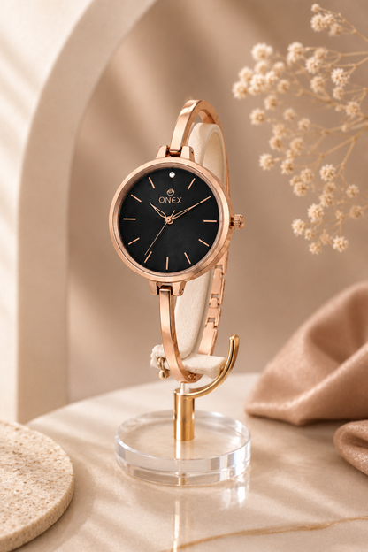 ONEX Women’s Black Analog Watch | Minimal Slim Bracelet Watch for Girls & Women