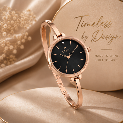 ONEX Women’s Black Analog Watch | Minimal Slim Bracelet Watch for Girls & Women