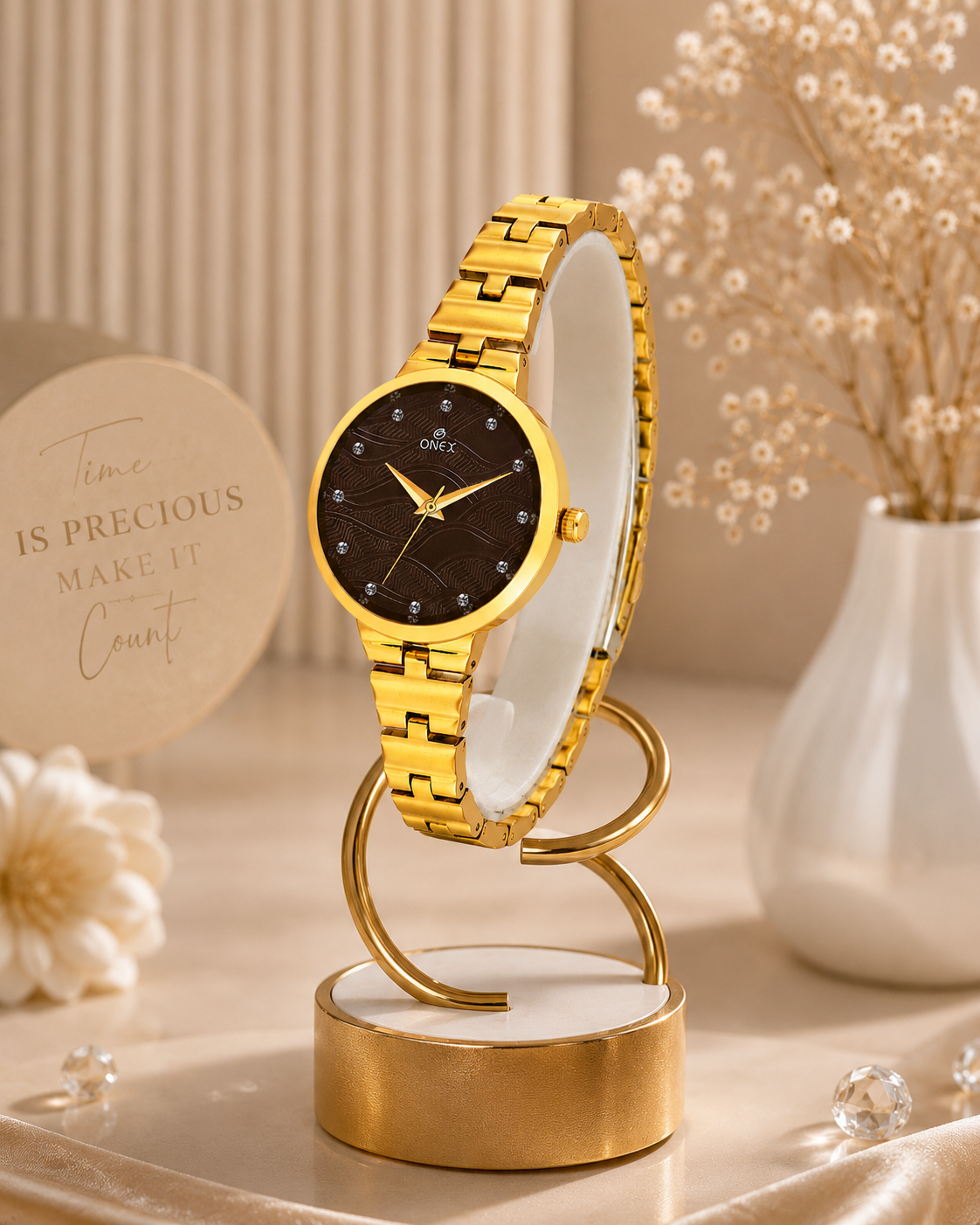 ONEX Stylish Gold Bracelet Watch for Women with Designer Textured Dial