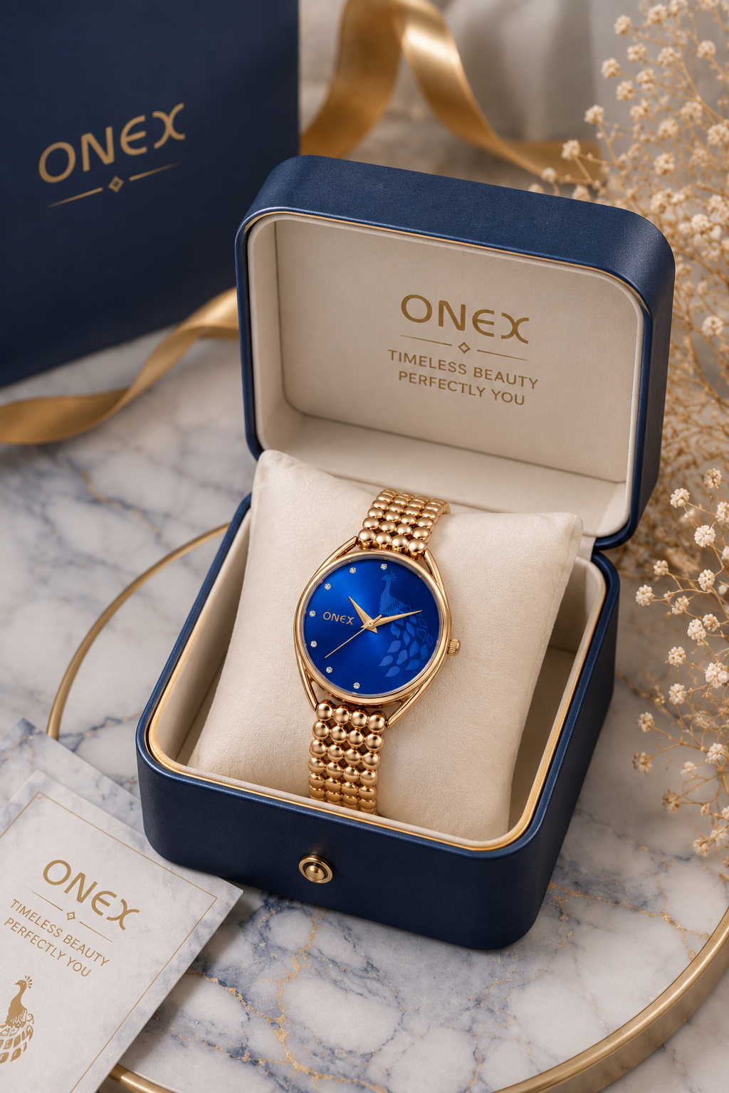 ONEX Elegant Rose Gold Bracelet Watch for Women | Stylish Blue Dial Analog Watch | Party & Daily Wear