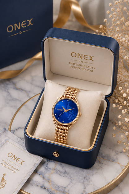 ONEX Elegant Rose Gold Bracelet Watch for Women | Stylish Blue Dial Analog Watch | Party & Daily Wear