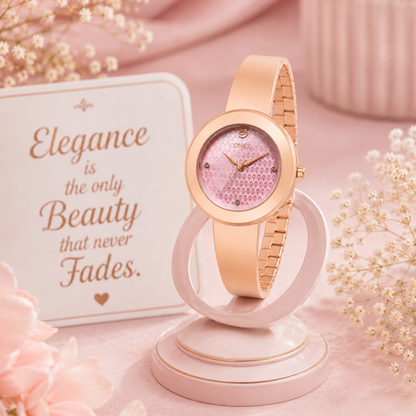 OneX Premium Rose Gold Analog Watch | Crystal-Studded Dial & Metal Bracelet