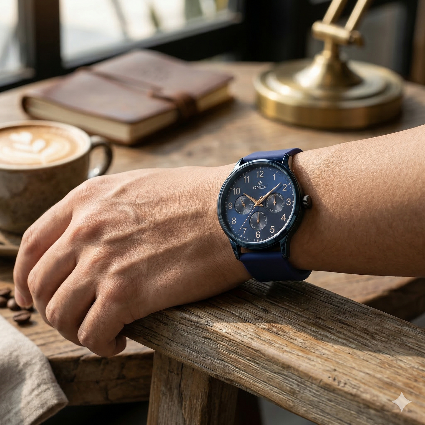 ONEX Men's Multifunction Analog Watch | Blue Dial with Day-Date Display | Blue Silicone Strap | Stylish Casual & Formal Wrist Watch for Men