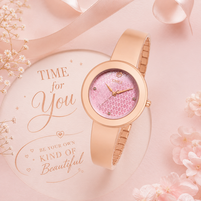 OneX Premium Rose Gold Analog Watch | Crystal-Studded Dial & Metal Bracelet