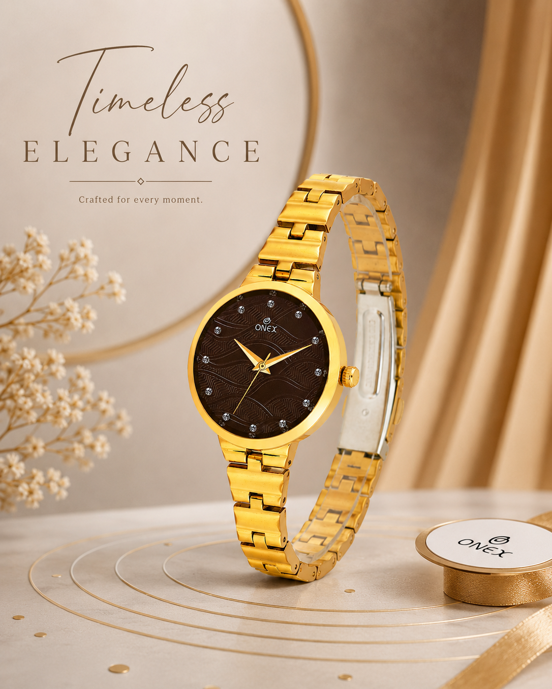 ONEX Stylish Gold Bracelet Watch for Women with Designer Textured Dial