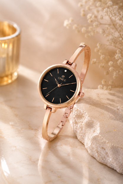ONEX Women’s Black Analog Watch | Minimal Slim Bracelet Watch for Girls & Women