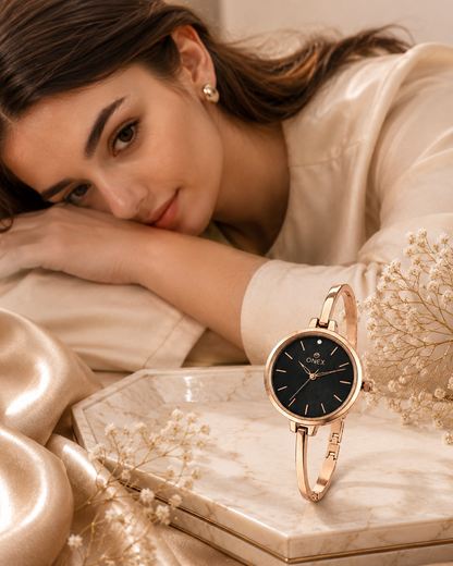 ONEX Women’s Black Analog Watch | Minimal Slim Bracelet Watch for Girls & Women