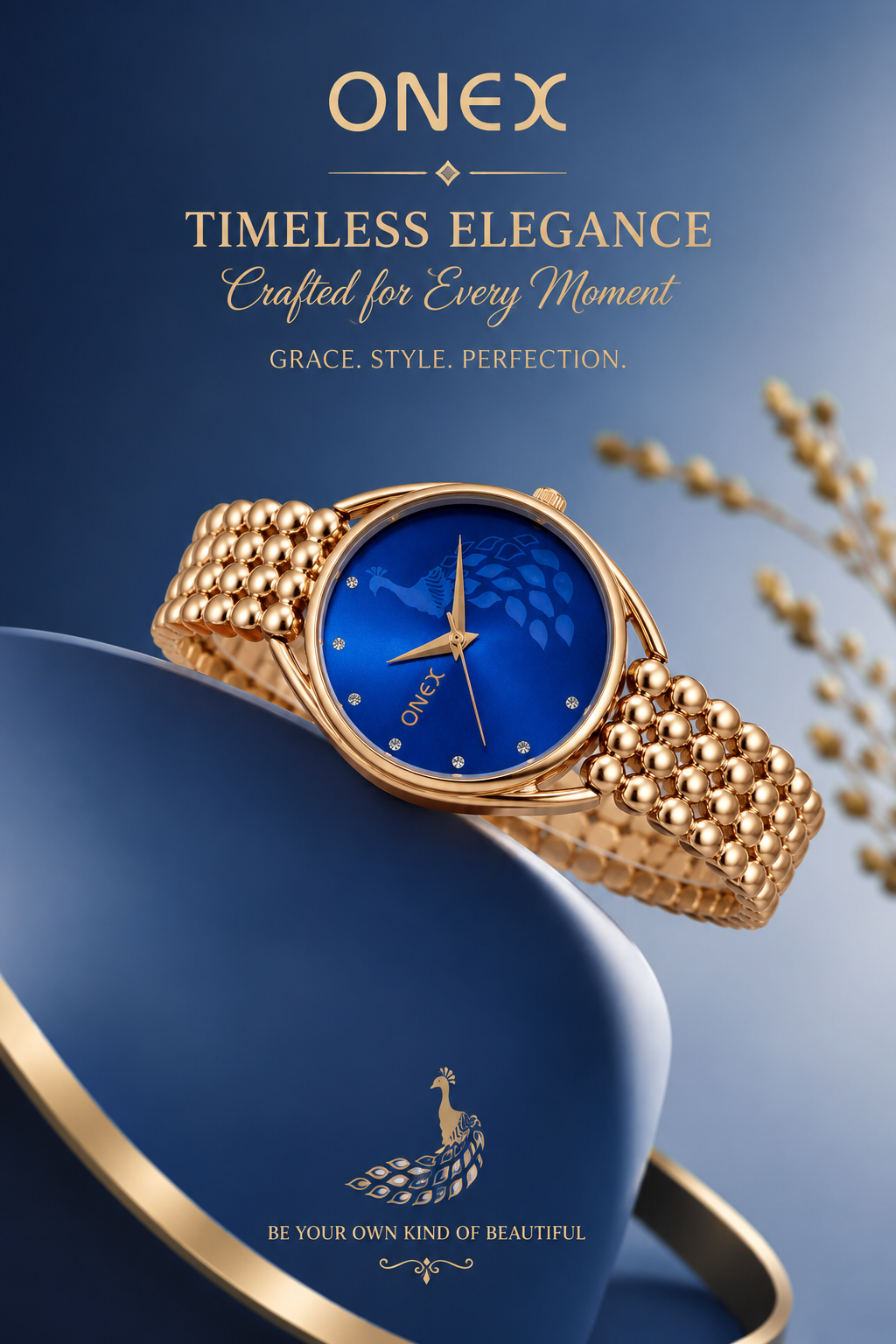 ONEX Elegant Rose Gold Bracelet Watch for Women | Stylish Blue Dial Analog Watch | Party & Daily Wear