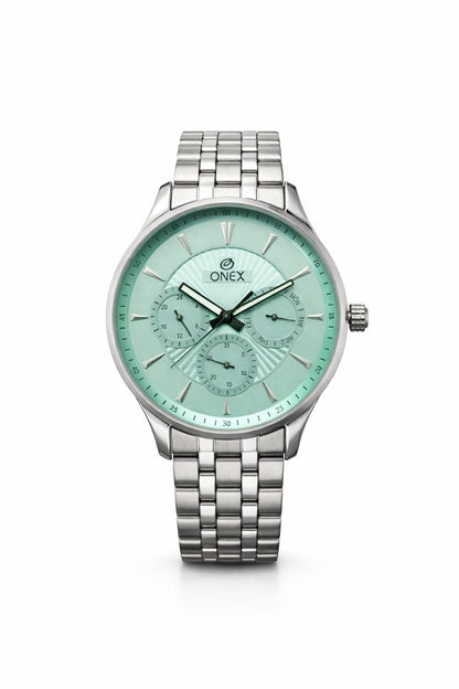 ONEX Men's Premium Multifunction Analog Watch for Men | Peach Sunray Dial | Silver Stainless Steel Bracelet | Quartz Movement | Stylish Casual & Formal Wrist Watch