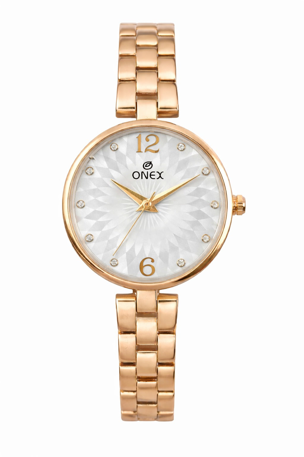 ONEX Women’s RoseGold-Tone Designer Bracelet Watch with Crystal Studded Dial Silver