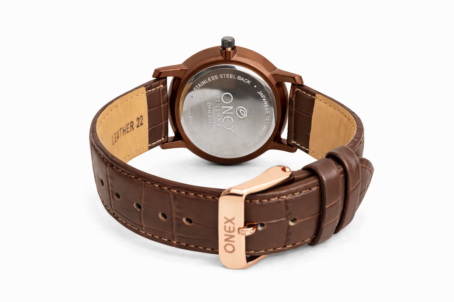 ONEX Men's Day & Date Analog Watch – Brown Dial, Brown Case & Brown Leather Strap