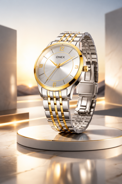 ONEX Men's Classic Silver Dial Two-Tone Stainless Steel Analog Watch