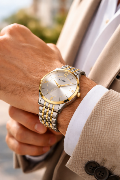 ONEX Men's Classic Silver Dial Two-Tone Stainless Steel Analog Watch
