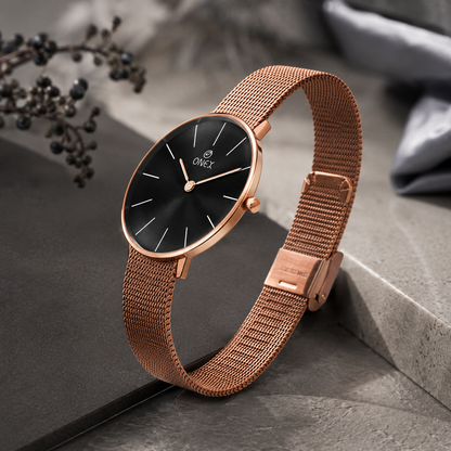 ONEX Women’s Rose Gold Analog Watch with Minimalist Dial & Mesh Metal Strap