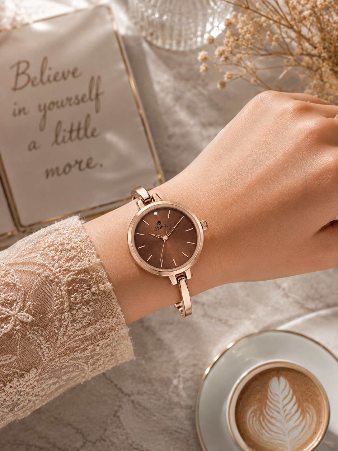 ONEX Women’s Brown Analog Watch | Minimal Slim Bracelet Watch for Girls & Women