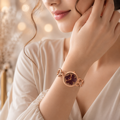 ONEX Rose Gold Women’s Bracelet Watch with Brown Textured Dial & Crystal Accents