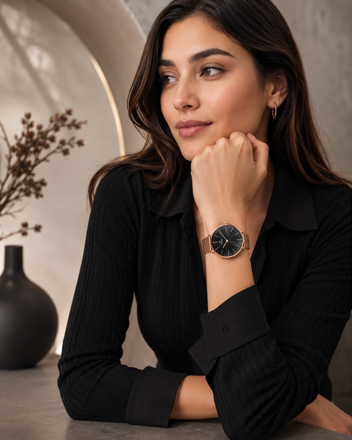 ONEX Women’s Rose Gold Analog Watch with Minimalist Dial & Mesh Metal Strap