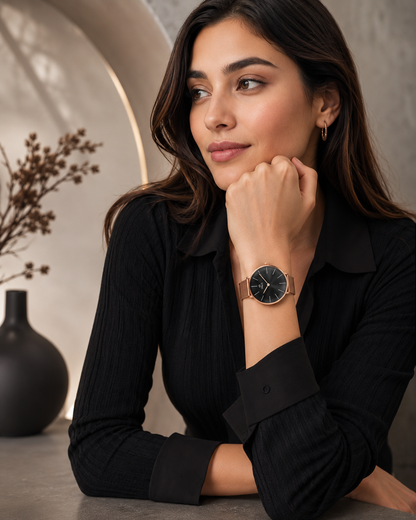 ONEX Women’s Rose Gold Analog Watch with Minimalist Dial & Mesh Metal Strap