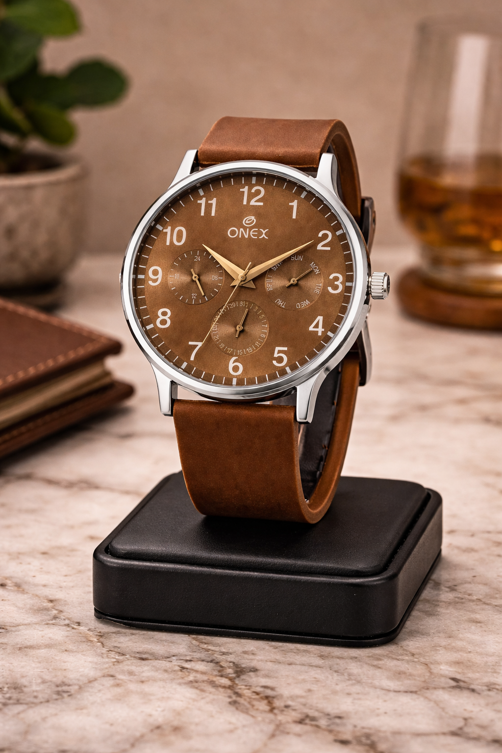 ONEX Men's Multifunction Analog Watch | Silver Dial with Day-Date Display | Black Silicone Strap | Stylish Casual & Formal Wrist Watch for Men