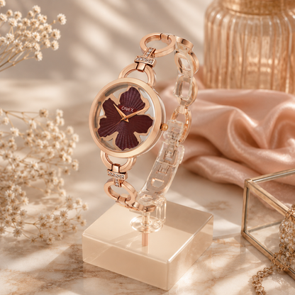 ONEX Rose Gold Women’s Bracelet Watch with Brown Textured Dial & Crystal Accents