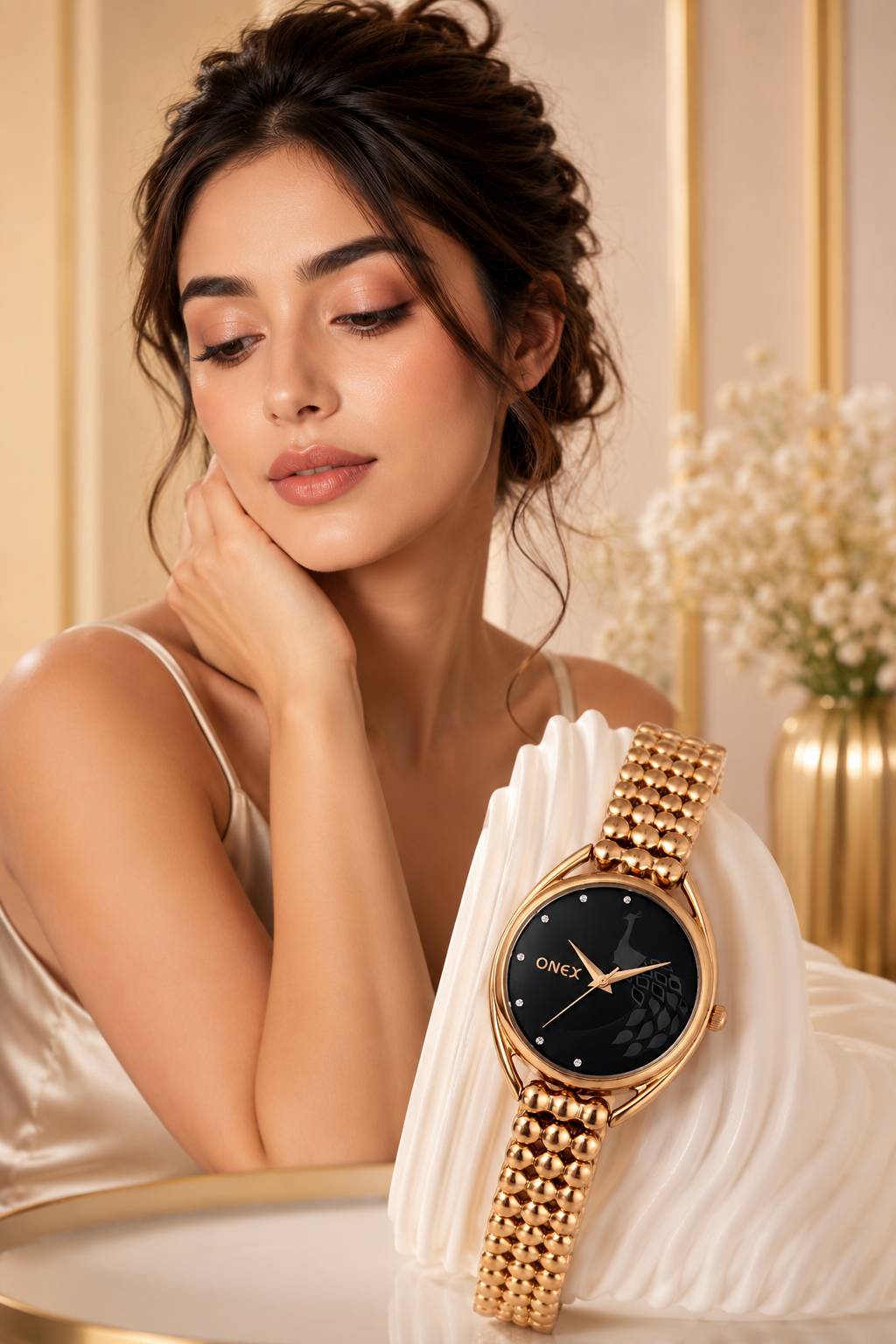 ONEX Elegant Rose Gold Bracelet Watch for Women | Stylish Black Dial Analog Watch | Party & Daily Wear