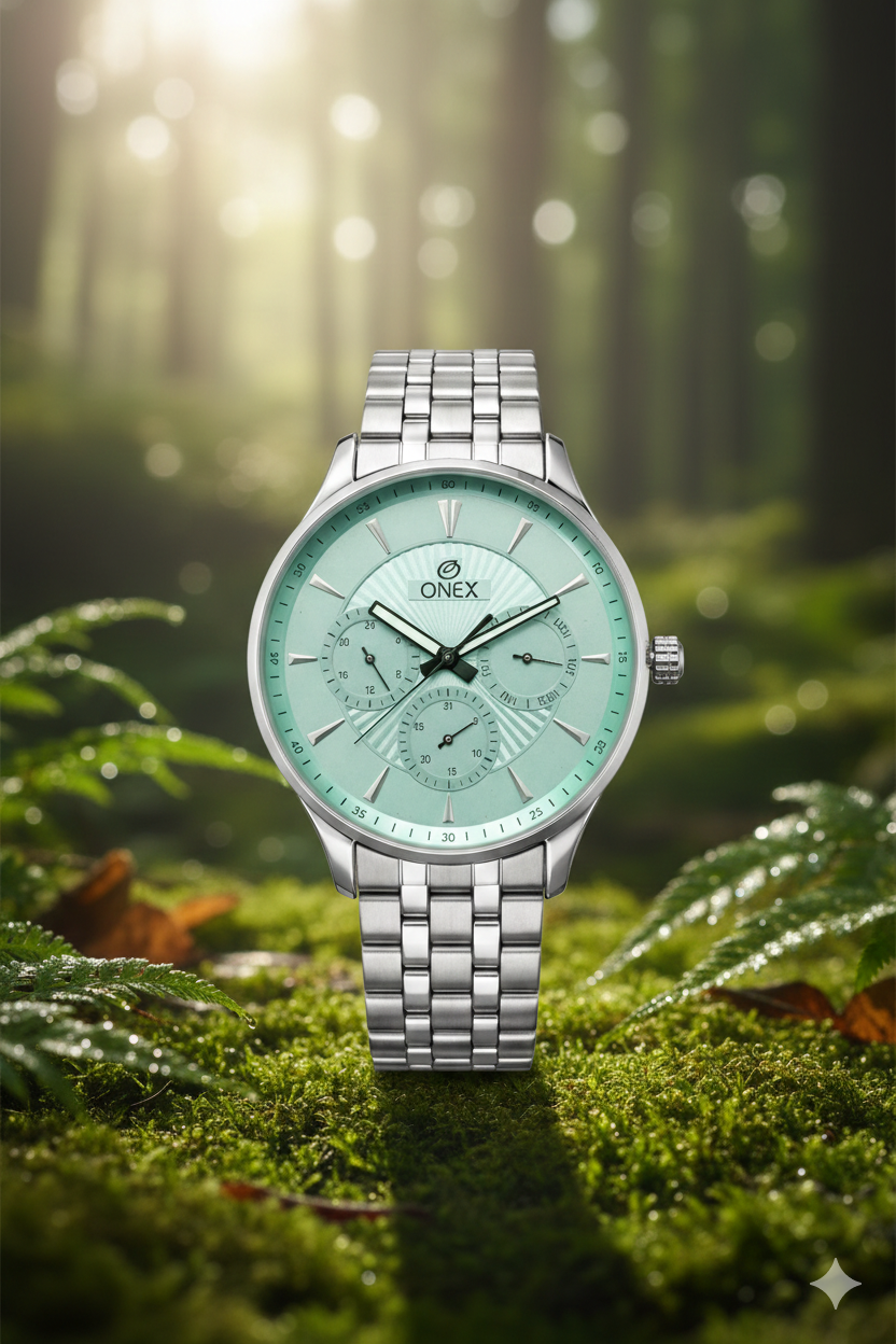 ONEX Men's Premium Multifunction Analog Watch for Men | Peach Sunray Dial | Silver Stainless Steel Bracelet | Quartz Movement | Stylish Casual & Formal Wrist Watch