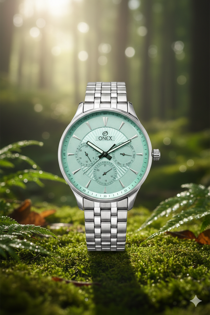 ONEX Men's Premium Multifunction Analog Watch for Men | Peach Sunray Dial | Silver Stainless Steel Bracelet | Quartz Movement | Stylish Casual & Formal Wrist Watch