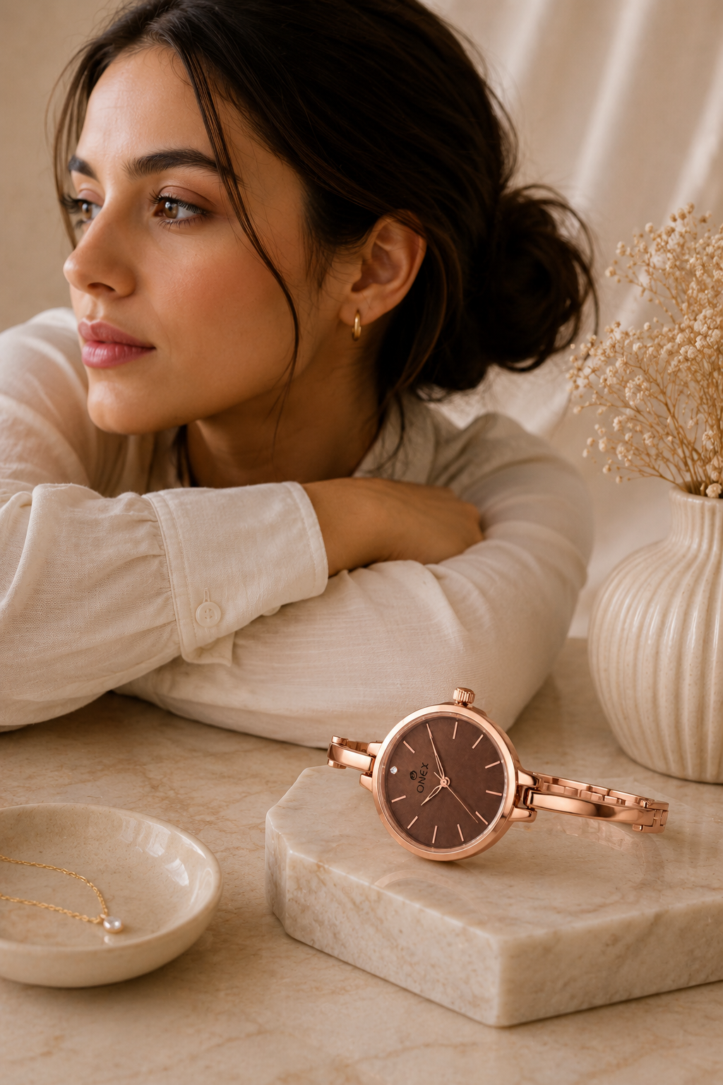 ONEX Women’s Brown Analog Watch | Minimal Slim Bracelet Watch for Girls & Women