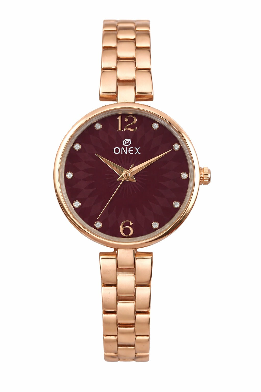 ONEX Women’s RoseGold-Tone Designer Bracelet Watch with Crystal Studded Dial Brown