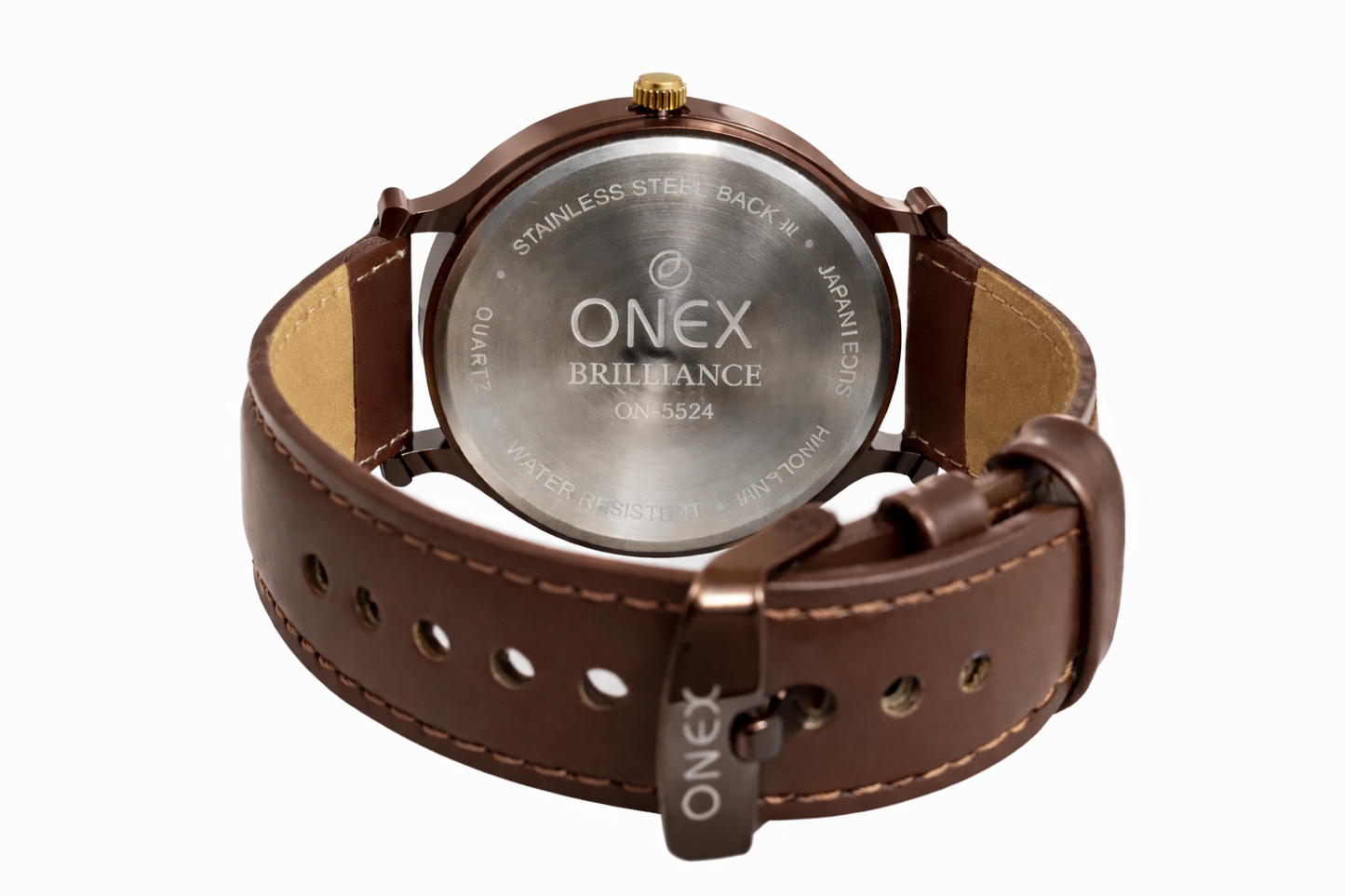 ONEX Men's Analog Watch | Brown Dial with Rose Gold Case | Brown Leather Strap | Date Display | Premium Quartz Watch for Men