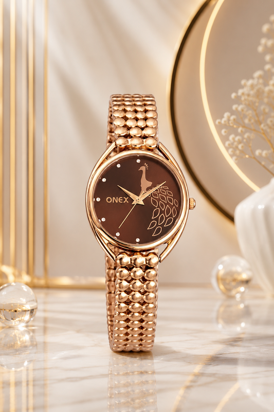 ONEX Elegant Rose Gold Bracelet Watch for Women | Stylish Brown Dial Analog Watch | Party & Daily Wear