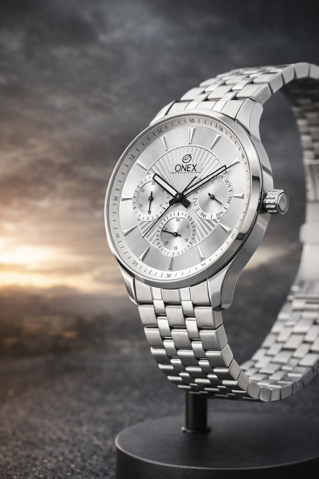 ONEX Men's Premium Multifunction Analog Watch for Men | Silver Sunray Dial | Silver Stainless Steel Bracelet | Quartz Movement | Stylish Casual & Formal Wrist Watch