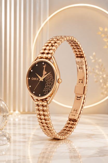 ONEX Elegant Rose Gold Bracelet Watch for Women | Stylish Brown Dial Analog Watch | Party & Daily Wear