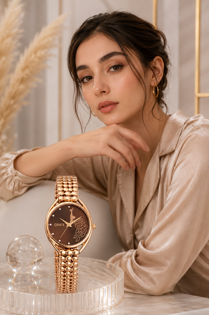 ONEX Elegant Rose Gold Bracelet Watch for Women | Stylish Brown Dial Analog Watch | Party & Daily Wear