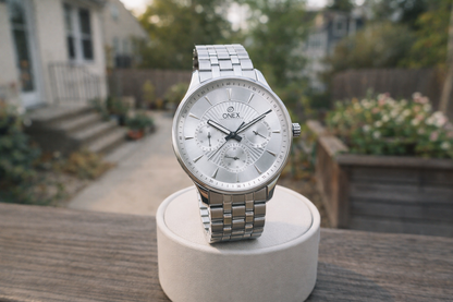 ONEX Men's Premium Multifunction Analog Watch for Men | Silver Sunray Dial | Silver Stainless Steel Bracelet | Quartz Movement | Stylish Casual & Formal Wrist Watch