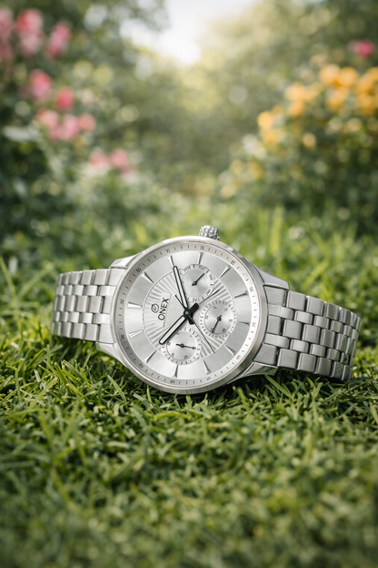 ONEX Men's Premium Multifunction Analog Watch for Men | Silver Sunray Dial | Silver Stainless Steel Bracelet | Quartz Movement | Stylish Casual & Formal Wrist Watch