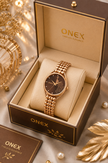 ONEX Elegant Rose Gold Bracelet Watch for Women | Stylish Brown Dial Analog Watch | Party & Daily Wear
