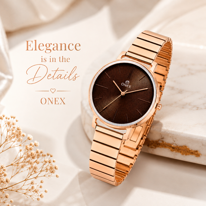 OneX Stylish Rose Gold Analog Watch for Women | Elegant Party & Daily Wear