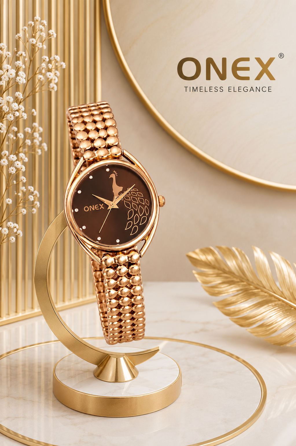 ONEX Elegant Rose Gold Bracelet Watch for Women | Stylish Brown Dial Analog Watch | Party & Daily Wear