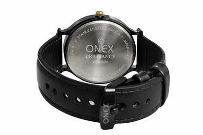 ONEX Men's Analog Watch | Black Dial with Rose Gold Case | Black Leather Strap | Date Display | Premium Quartz Watch for Men